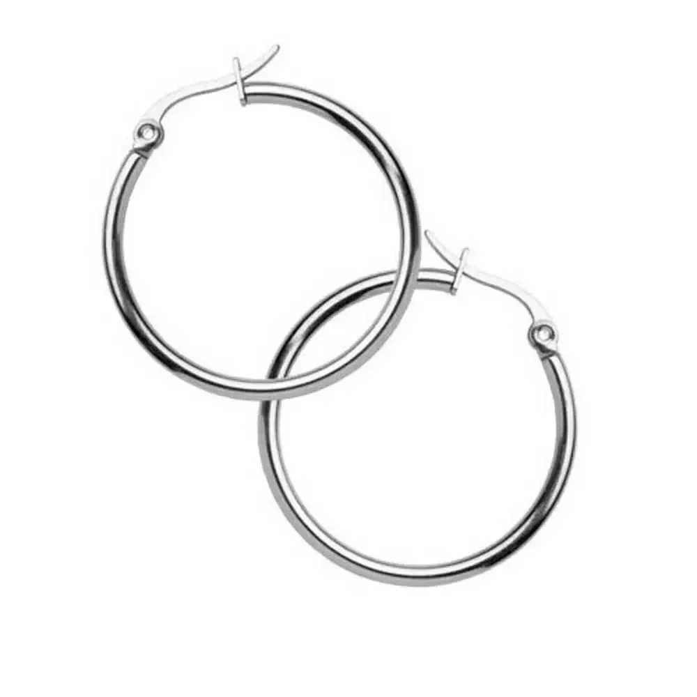 Sleek 316L Surgical Stainless Steel Silver 30mm Hypo Allergenic Hoop Earrings